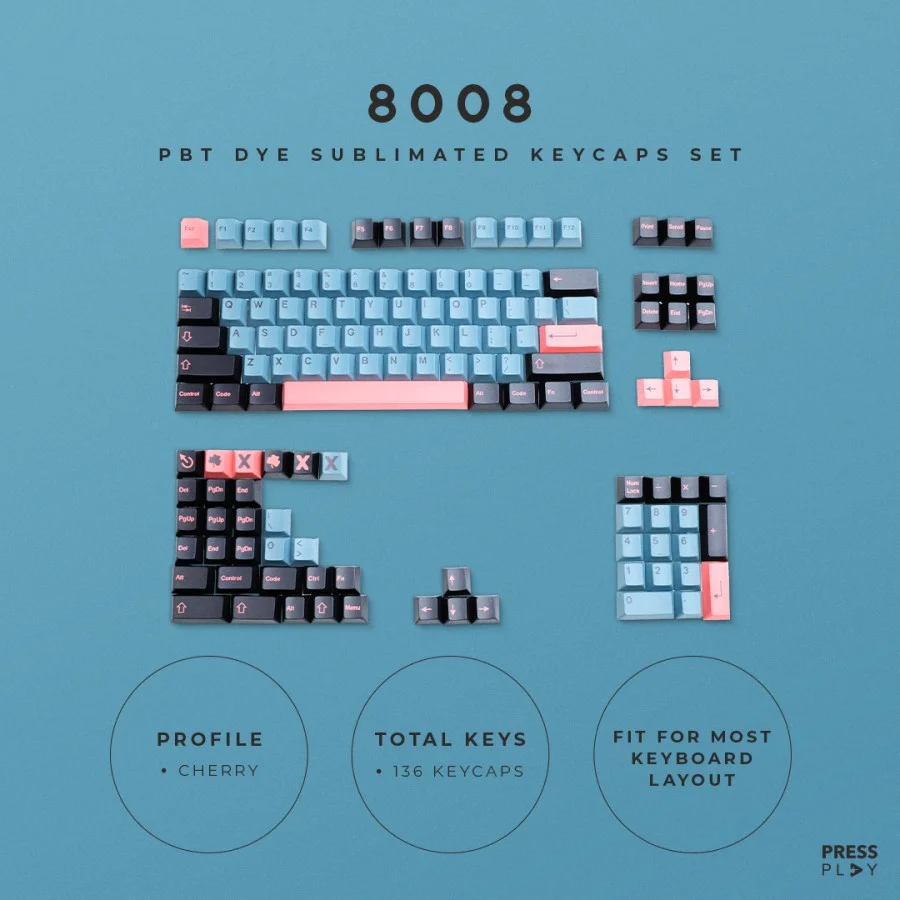 8008 PBT Dye Sub Sublimated Keycaps Keycap Set - Image 2