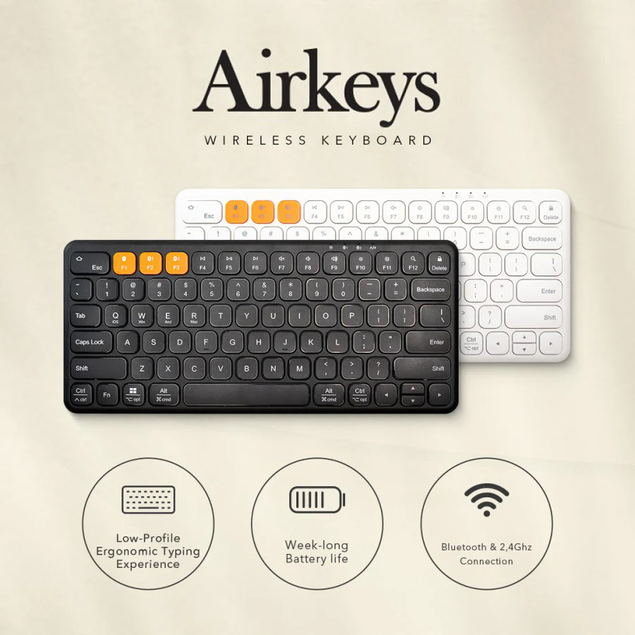 AirKeys Wireless Compact Keyboard Bluetooth 2.4G Dongle by Press Play