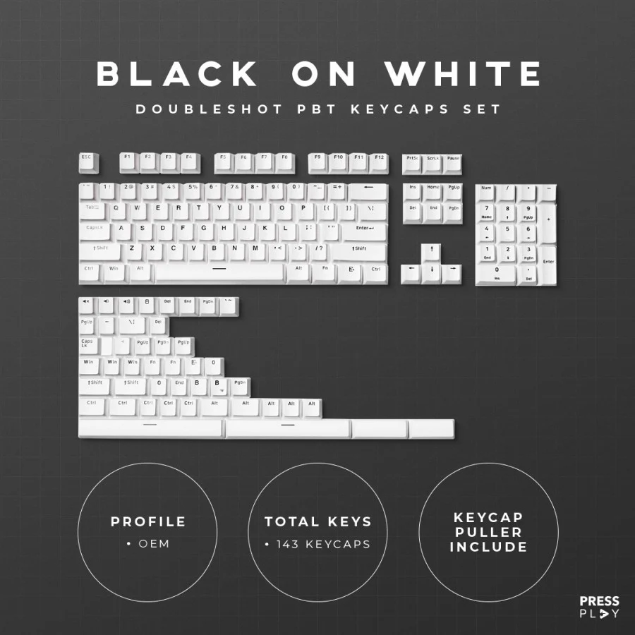 BoW Black on White PBT Doubleshot Keycaps Set by Press Play - Image 2