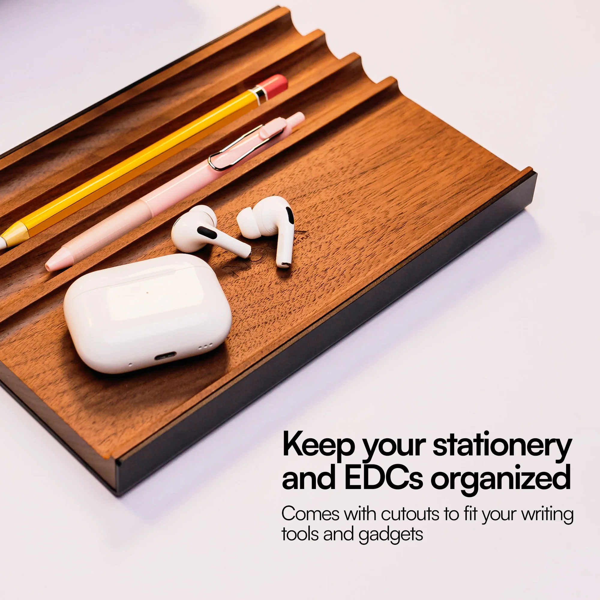 NOOK PEN DESK TRAY Walnut Wood Standalone Wooden Tray Organizer - Image 4