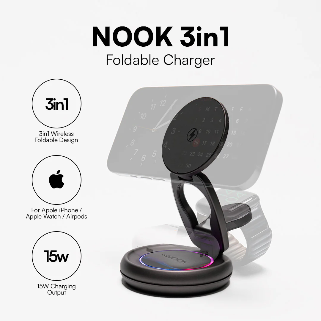NOOK WC1 15W 3in1 Wireless Foldable Magnetic Charger Stand