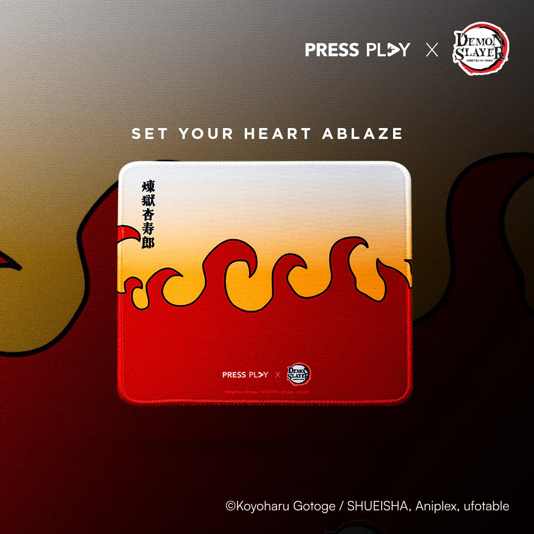 PRESS PLAY x DEMON SLAYER 'ABLAZE' Rengoku Fire Pattern 24x20 Mousepad