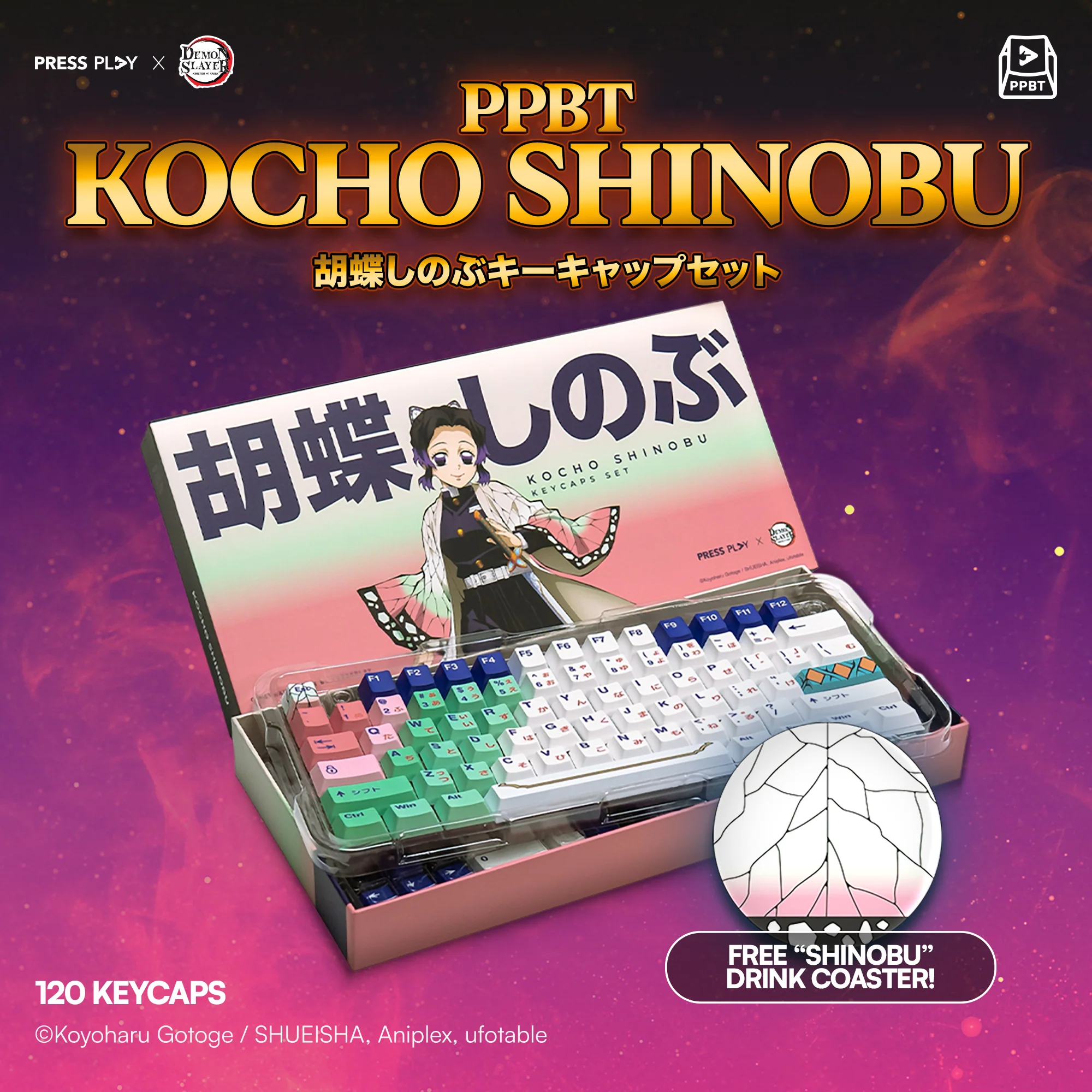PRESS PLAY X DEMON SLAYER PPBT KOCHO SHINOBU Dye Sub Keycaps