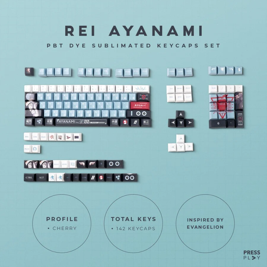 Rei Ayanami EVANGELION PBT Dye Sub 142 Keycaps Mechanical Keyboard