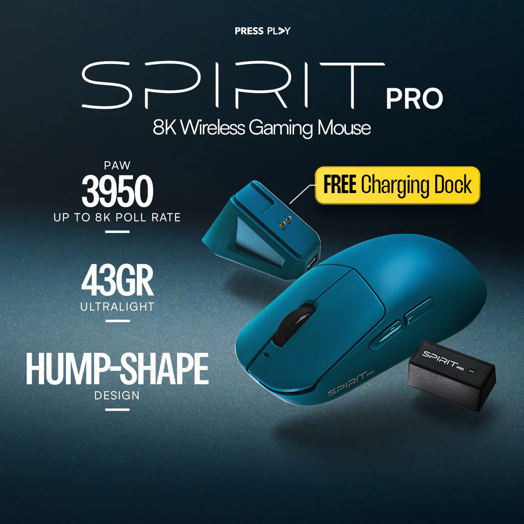 SPIRIT Pro 8K PAW3950 Wireless Gaming Mouse + Charging Dock - Image 2