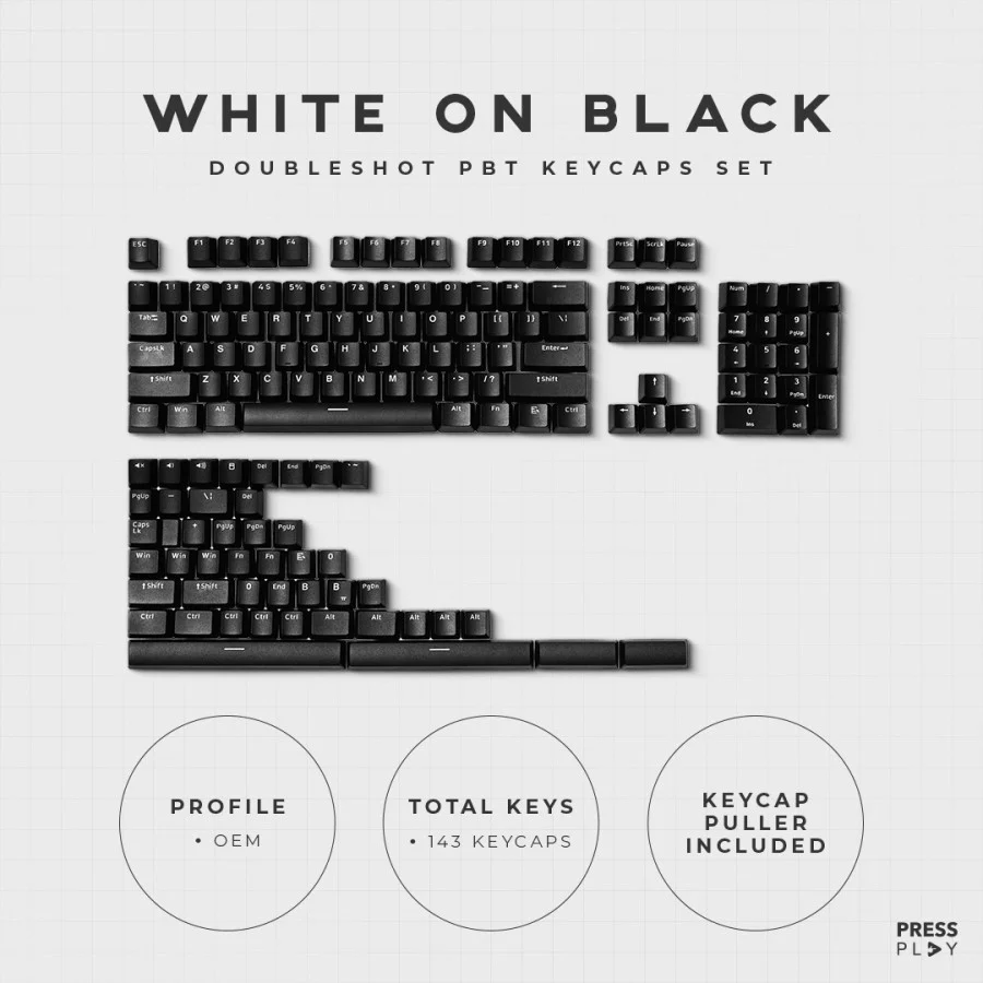 WoB White on Black PBT Doubleshot Keycaps Set by Press Play - Image 2